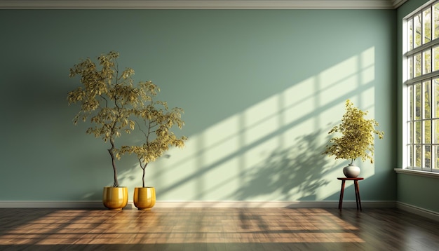 Foto gratuita appartamento moderno con piante verdi illuminate dal sole e spazio vuoto generato dall'intelligenza artificiale