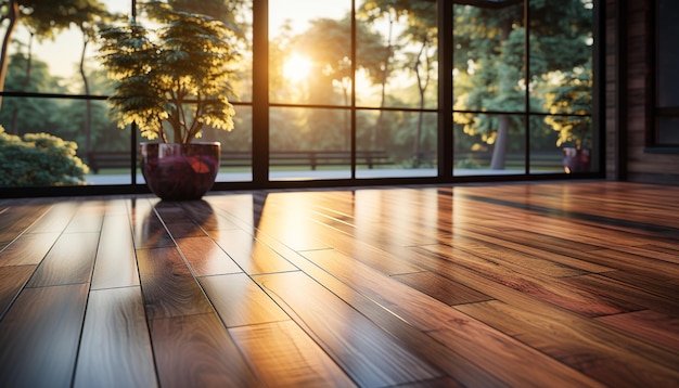 Free photo modern apartment with hardwood flooring sunlight reflects off glass window generated by artificial intelligence