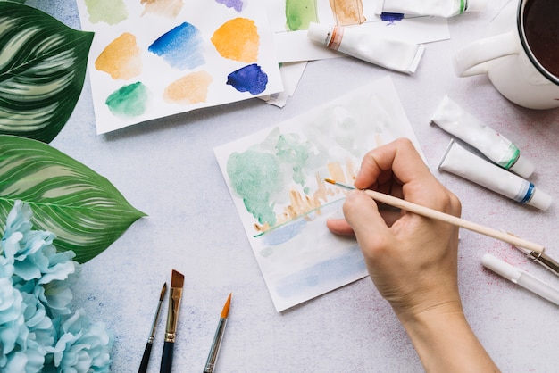 Modern artist desk composition