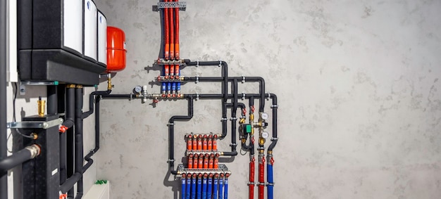 Free photo modern autonomous heating system in the boiler room copy space