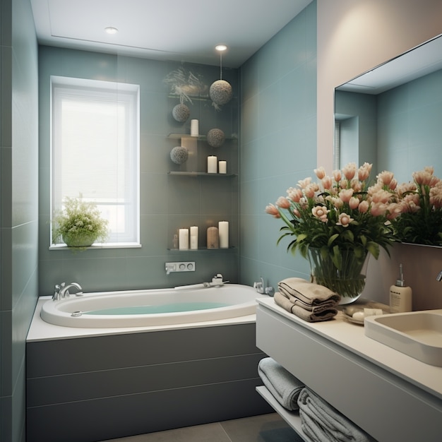 Free photo modern bathroom with small space and contemporary decor