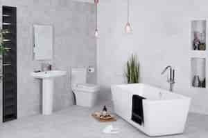 Free photo modern bathroom with a toilet and bathtub