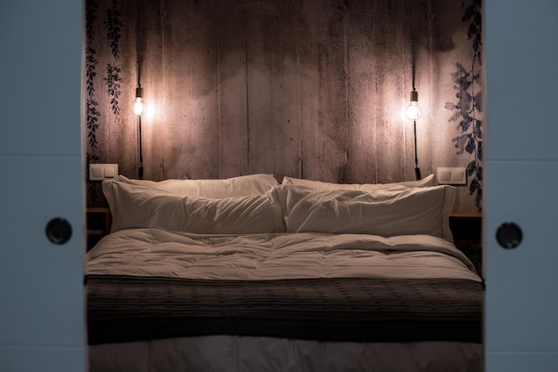 Free photo modern bedroom interior design by night