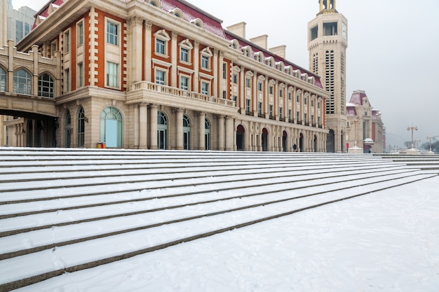 Modern building exterior and empty square floor