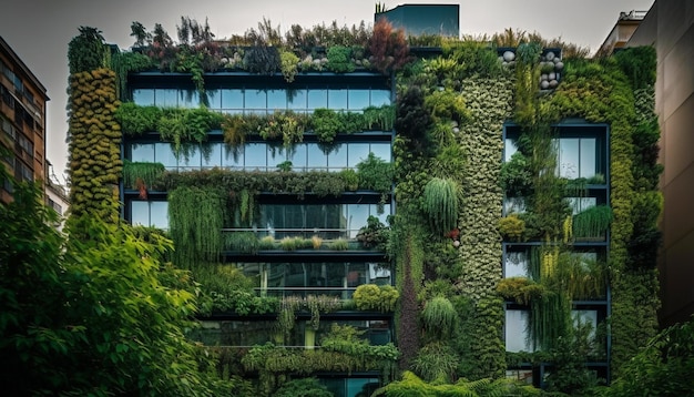 Modern building facade reflects nature growth patterns generative AI