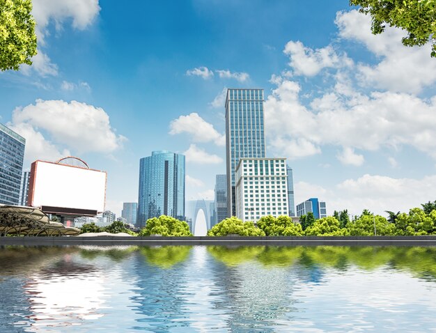 modern buildings at riverbank