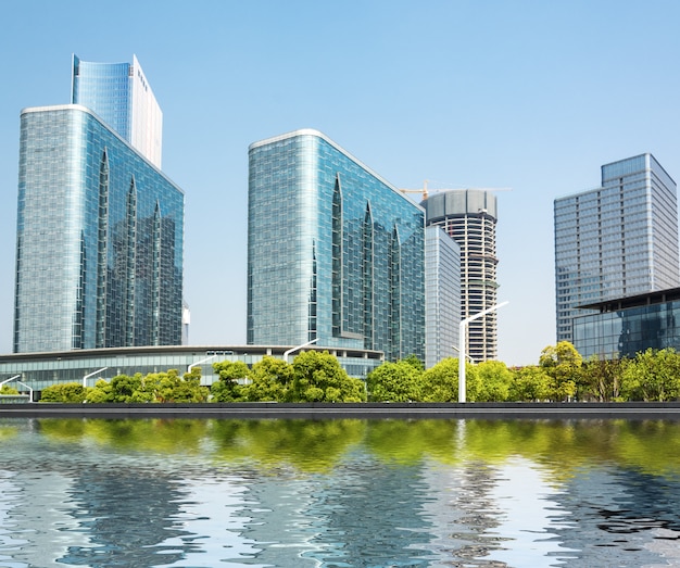 modern buildings at riverbank