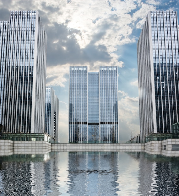 modern buildings at riverbank