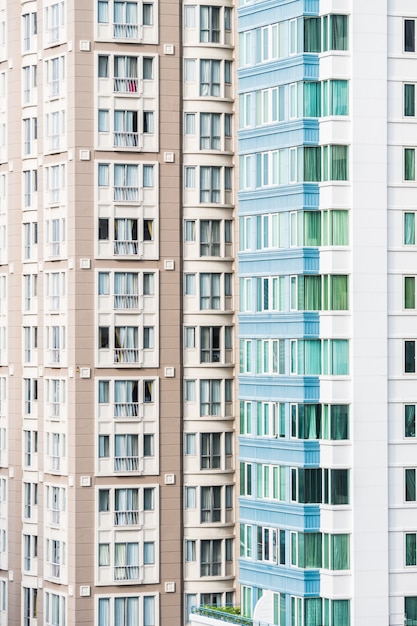 Modern buildings with brown and white facades