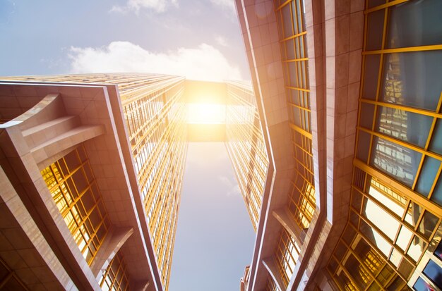 Modern buildings with yellow lines