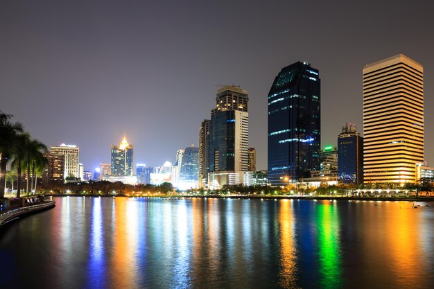 Modern business area at night in Bangkok Thailand