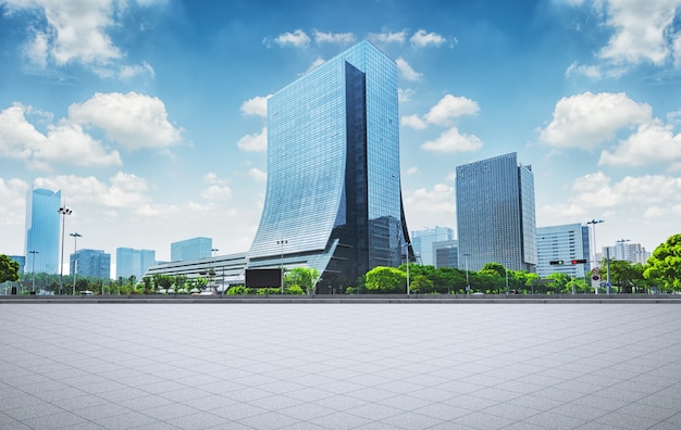 modern business building with glass wall from empty floor