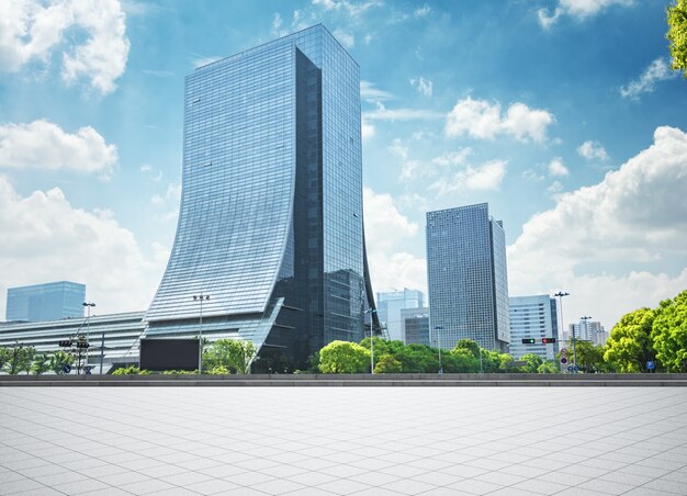 modern business building with glass wall from empty floor