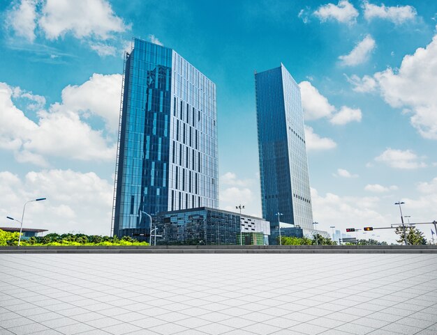 modern business building with glass wall from empty floor