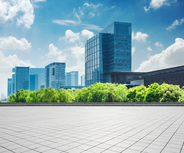 modern business building with glass wall from empty floor