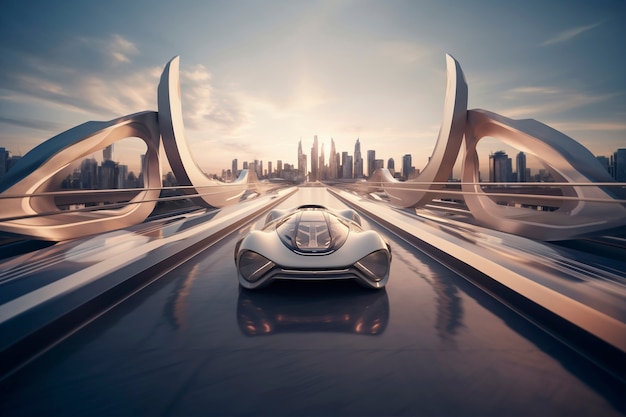 Modern car on futuristic road