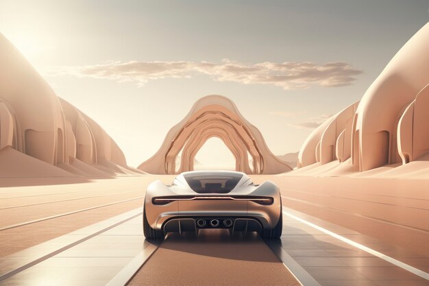 Modern car on futuristic road