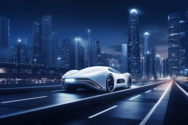 Modern car on futuristic road