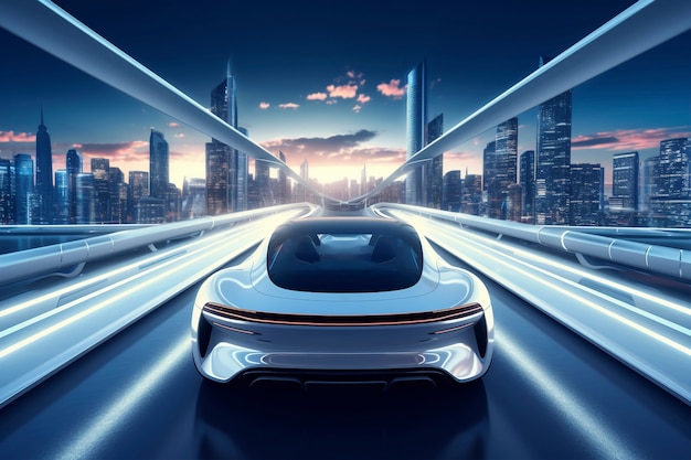 現代の車が未来の道路を走る