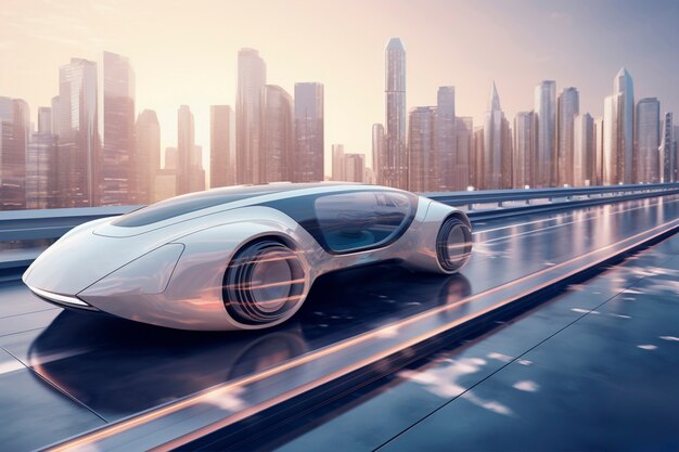 Modern car on futuristic road