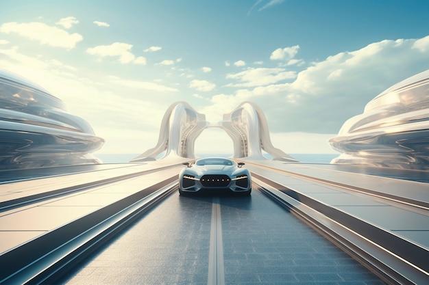 Modern car on futuristic road