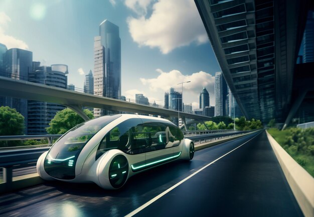 Modern car on futuristic road