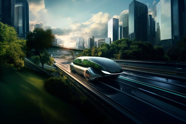 Modern car on futuristic road