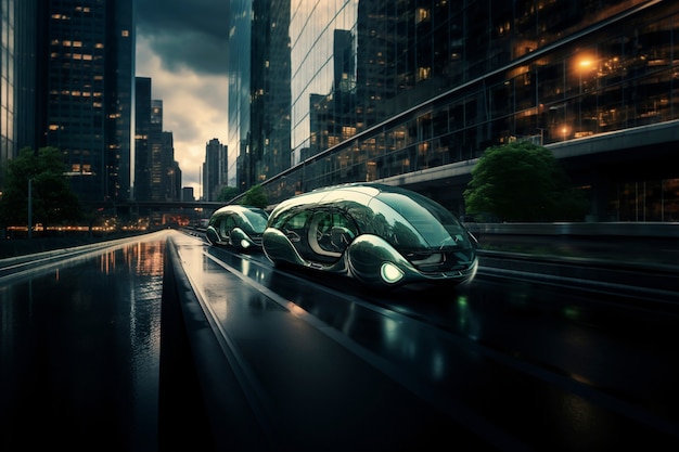 Foto gratuita auto moderna su una strada futuristica