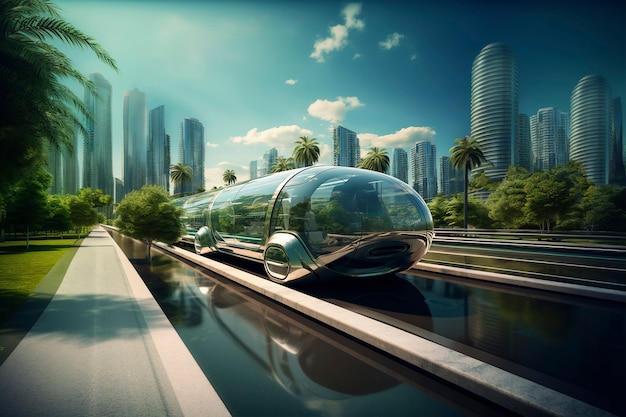 미래의 도로에서 현대적인 자동차