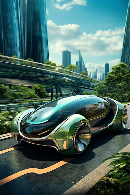 Free photo modern car on futuristic road