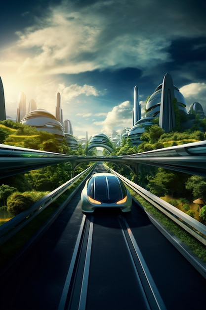 無料写真 現代の車が未来の道路を走る