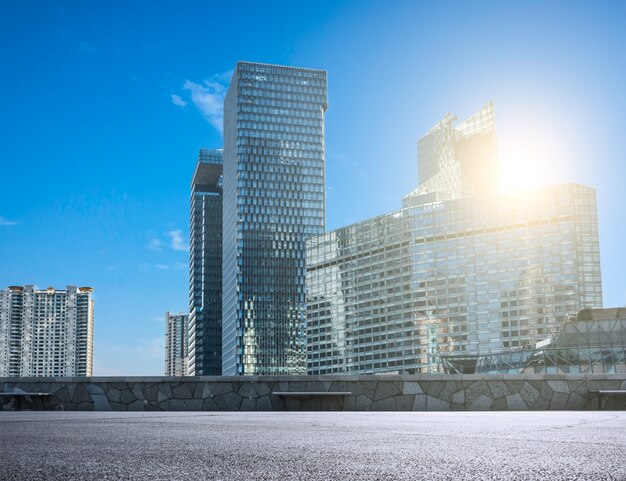 Modern city with glass skyscrapers