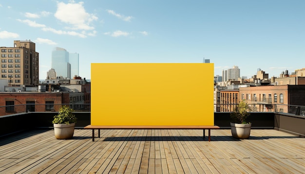 Free photo modern cityscape with skyscrapers blank billboard and wooden table generated by artificial intelligence