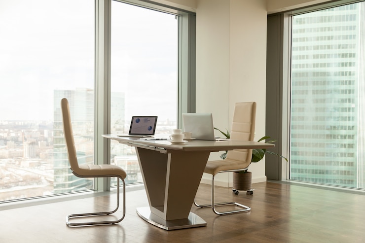 Free Photo modern company manager workplace in bright office