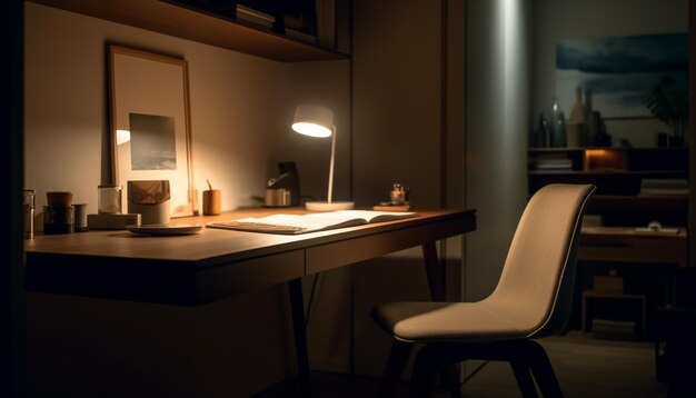 Modern design illuminates comfortable home interior at night generated by AI