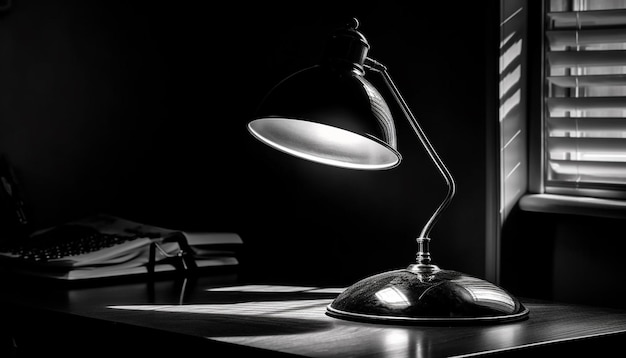 Free photo modern desk lamp illuminates black and white office generated by ai