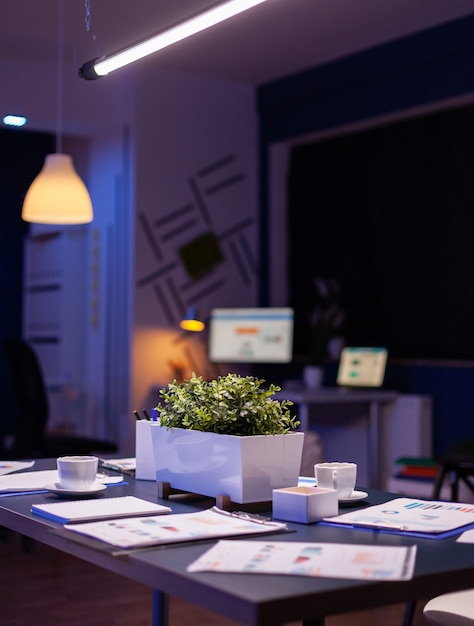 Free photo modern empty business corporate office meeting room is ready for businesspeople late at night