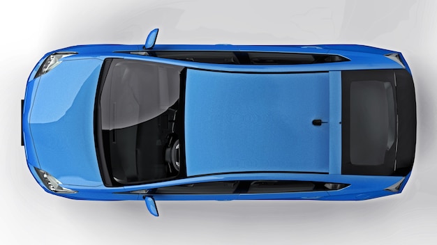 바닥에 그림자와 흰색 배경에 현대 가족 하이브리드 파란색 자동차. 3d 렌더링.