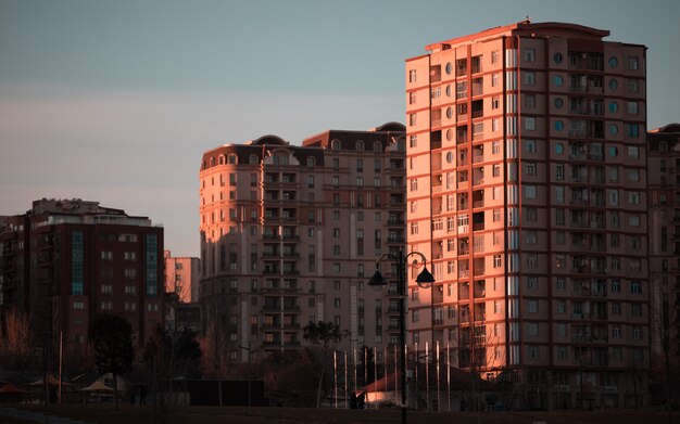 Modern high buildings with multiple apartments