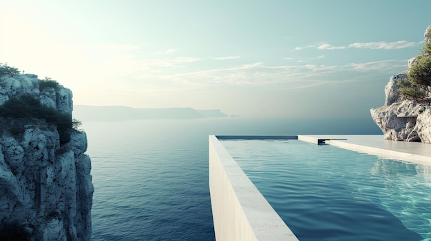 Free photo a modern infinity pool perched on the edge of a cliff overlooking a breathtaking landscape