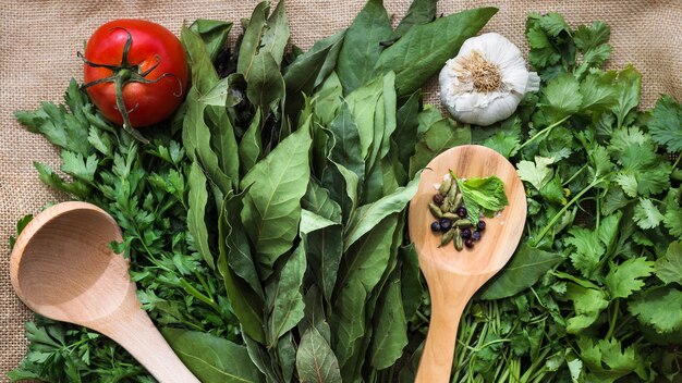 Modern kitchen composition with healthy ingredients