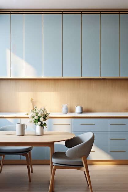 Бесплатное фото Современная кухня с современным интерьером и мебелью