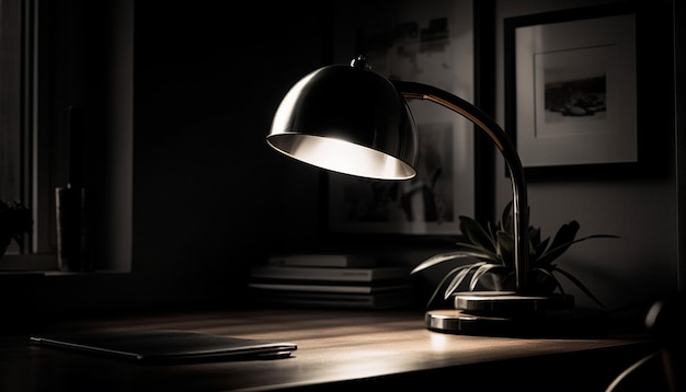 Бесплатное фото Современная лампа освещает элегантный декор гостиной, созданный искусственным интеллектом