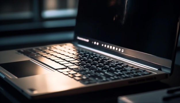 Modern laptop and computer equipment on desk generated by AI