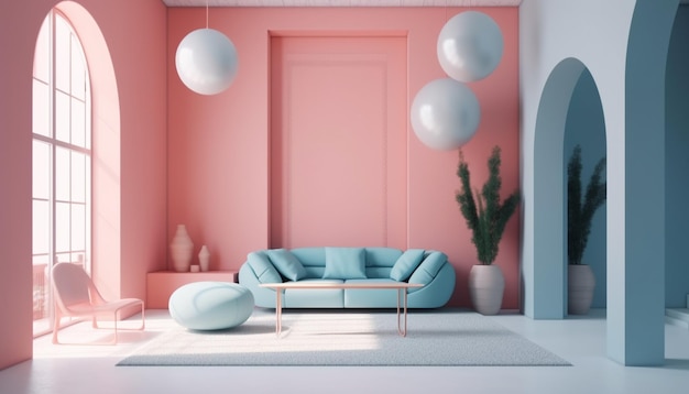 Free photo modern living room design with blue accents generated by ai