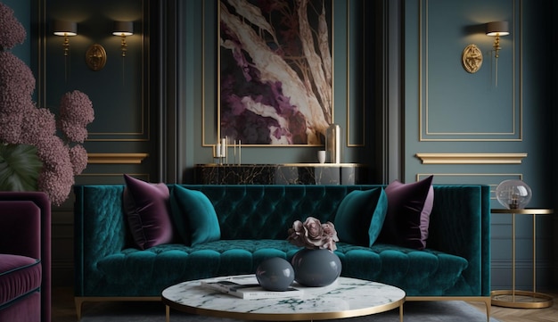 Modern living room with elegant decor and comfortable sofa generative AI