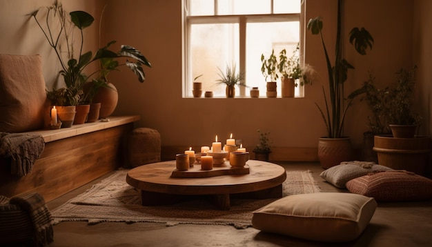 Foto gratuita un soggiorno moderno con decorazioni eleganti generate da ai