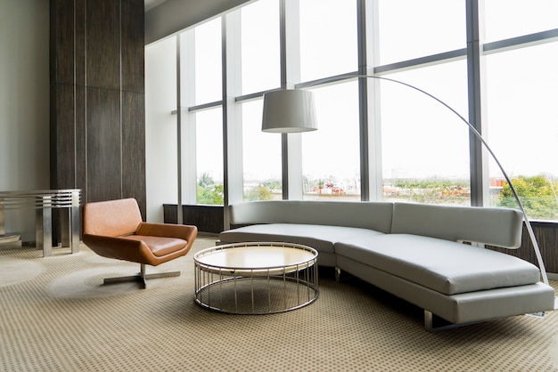 Modern lounge room interior in office building. 