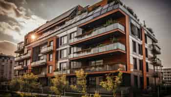 Foto gratuita i moderni appartamenti di lusso riflettono la crescita urbana futuristica generata dall'intelligenza artificiale