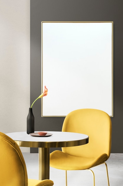 Современный роскошный аутентичный дизайн интерьера столовой с пустой рамкой для фотографий